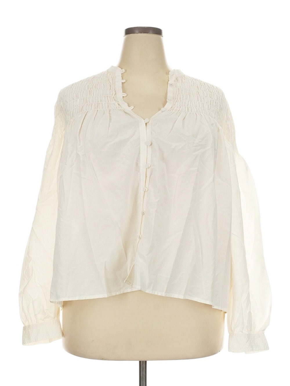 Madewell Smocked Top in Cotton Silk Blend Size XXL Cream Office Weekend NWT